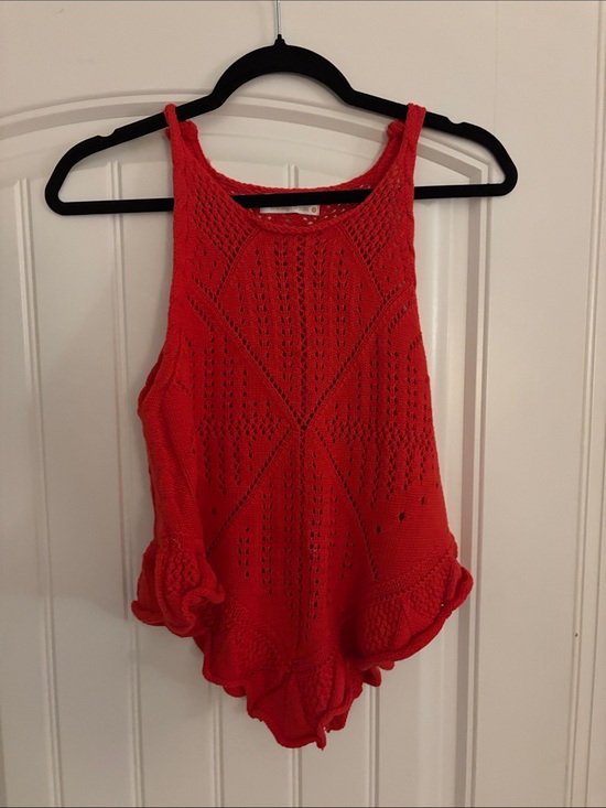 Lizard Thicket Tops - Lizard Thicket Red Knit Crochet-Style Sleeveless Camisole